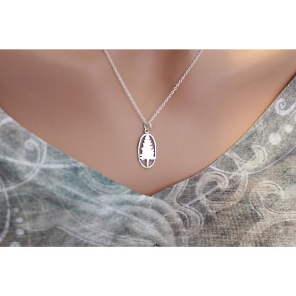 Sterling Silver Pine Tree Charm Necklace - Picture 3 of 3